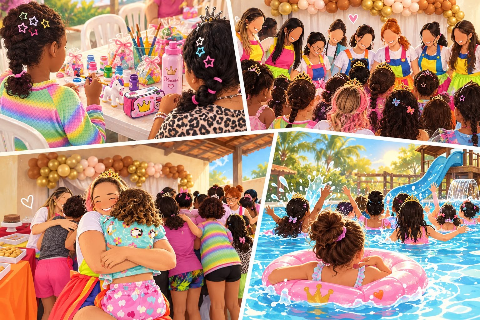 Niñas del Lar Santa Mónica de Fortaleza celebran el Día de los Niños con una fiesta de princesas.