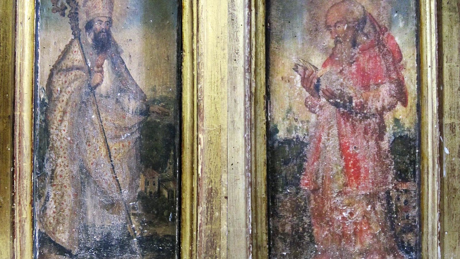 San Agustín y San Jerónimo. Retablo mayor  de la iglesia de Nuestra Señora de la Asunción en Villamelendro, Villasila de Valdavia, Palencia, España.